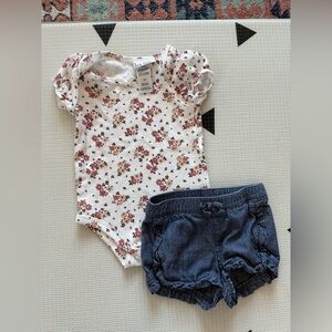 Nicole Miller|Baby girl cute outfit,white floral short sleeve bodysuit & shorts•